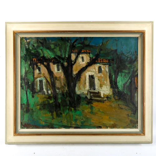 1712 - Mid-20th century oil on canvas, Continental buildings, indistinct signature verso dated 1945, 55cm x... 