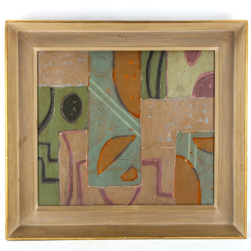 1713 - Contemporary oil on board, abstract composition, 46cm x 50cm, framed