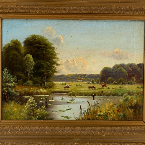 1715 - J Bisgaard, oil on canvas, cattle in landscape, signed, 34cm x 47cm, framed