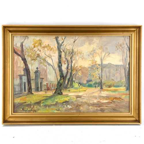 1716 - Englhart, oil on canvas, park scene, signed and dated 1948, 40cm x 60cm, framed