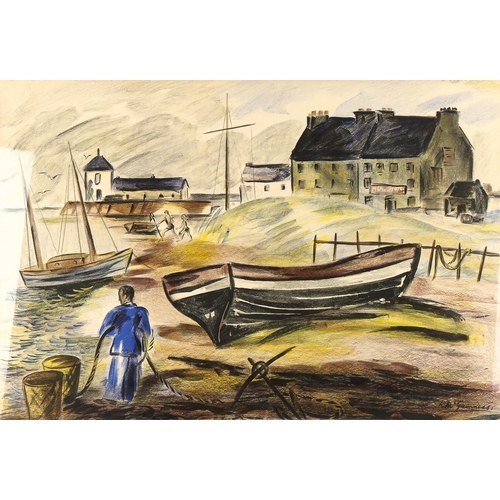 1717 - Norah McGuinness (1901 - 1980), lithograph, shore scene, signed in the plate, 54cm x 80cm, framed