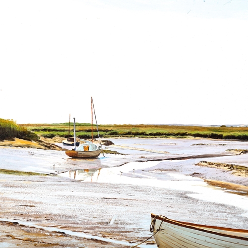 1725 - Peter Barker, acrylic on board, estuary at low tide, signed, 24cm x 37cm, framed