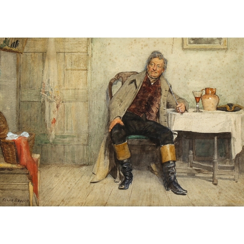 1726 - Frank Brooks, watercolour, man smoking a pipe, signed and dated '91, 25cm x 34cm, framed