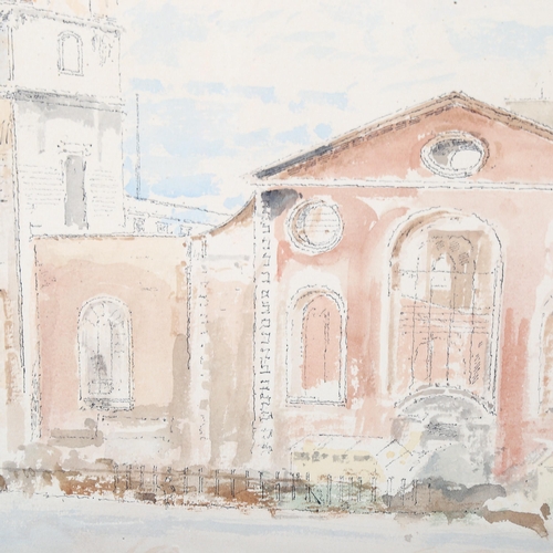 1728 - John Linfield, watercolour, St Mary Le Bow, signed and dated 1955, 46cm x 30cm, framed