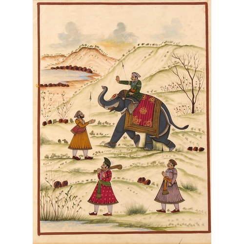 1732 - Indian School, pair of watercolours, tiger hunting scenes, image 52cm x 38cm, framed