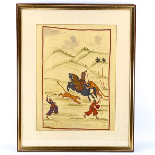 1732 - Indian School, pair of watercolours, tiger hunting scenes, image 52cm x 38cm, framed