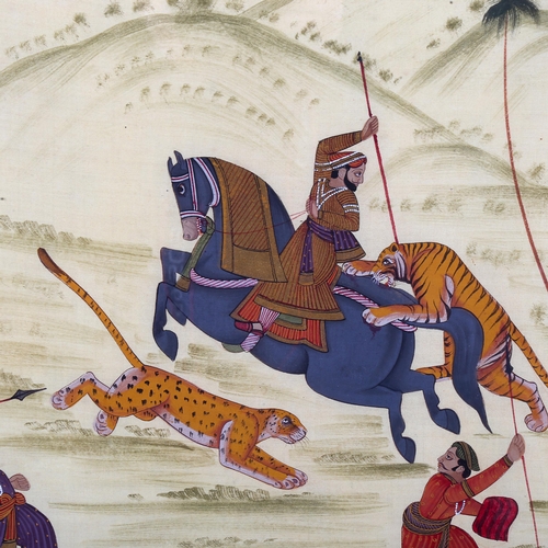 1732 - Indian School, pair of watercolours, tiger hunting scenes, image 52cm x 38cm, framed