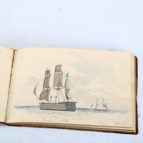 1738 - A 19th century sailor's sketchbook containing original pencil and watercolour sketches of various sh... 