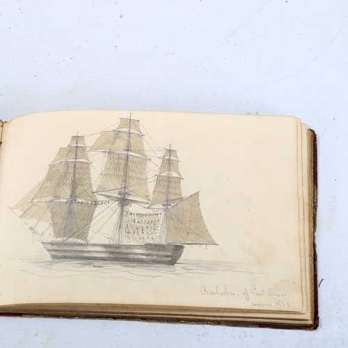 1738 - A 19th century sailor's sketchbook containing original pencil and watercolour sketches of various sh... 