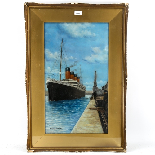 1749 - Norman Wilkinson, oil on canvas, RMS Titanic, signed, 60cm x 35cm, framed