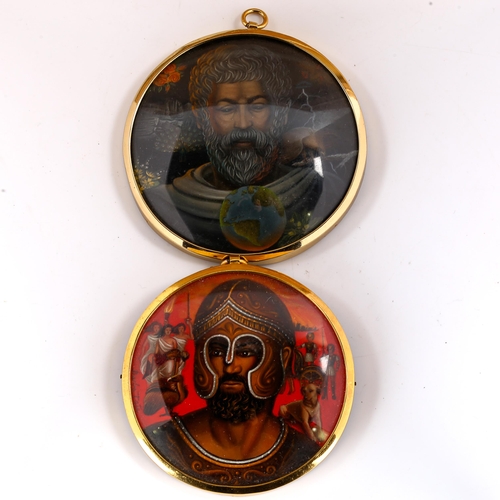 1752 - Barbara Tate (born 1927), pair of miniature circular oils on board, Classical studies, 8cm across