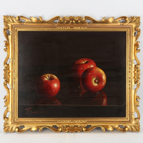 1759 - F Barrasani, oil on canvas, apples, signed, 40cm x 50cm, carved giltwood frame, provenance; Stacy-Ma... 