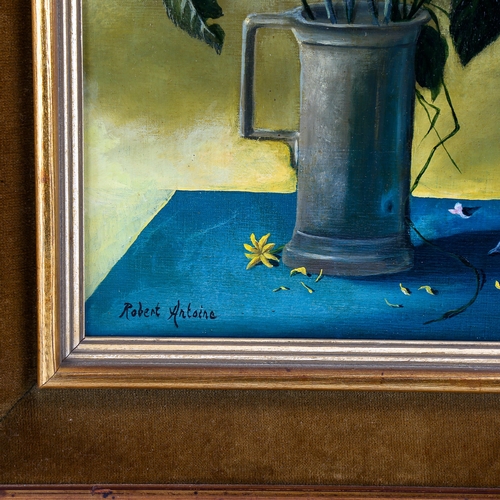 1760 - Robert Antoine, oil on canvas, still life flowers in a pewter jug, signed, 35cm x 20cm, framed, prov... 