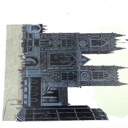 1762 - Robert Tavener, linocut print, Westminster Abbey, signed in pencil, no. 25/50, sheet size 77cm x 50c... 