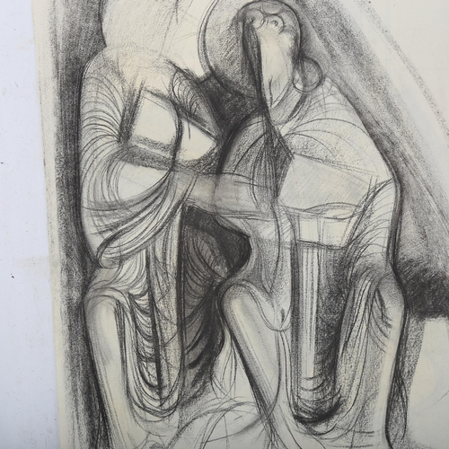 1769 - Charcoal on paper, modernist figures, unsigned, 62cm x 48cm, unframed