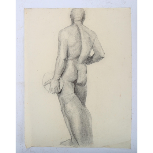 1770 - Late 19th century charcoal/chalk on grey paper, life study, unsigned, 65cm x 50cm, unframed