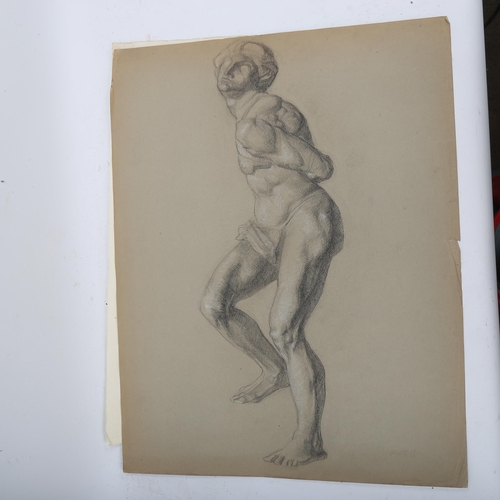 1770 - Late 19th century charcoal/chalk on grey paper, life study, unsigned, 65cm x 50cm, unframed