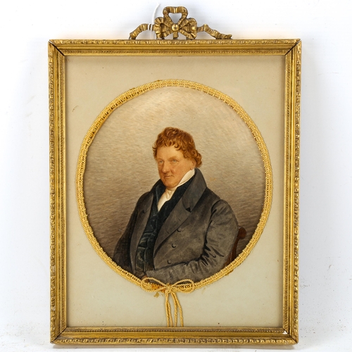 1775 - 19th century watercolour, portrait of a gentleman, unsigned, 17cm across, framed