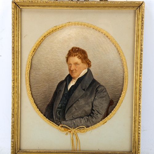 1775 - 19th century watercolour, portrait of a gentleman, unsigned, 17cm across, framed