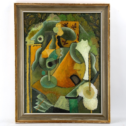 1776 - Carol Maddison, oil on canvas, abstract still life, 50cm x 65cm, framed