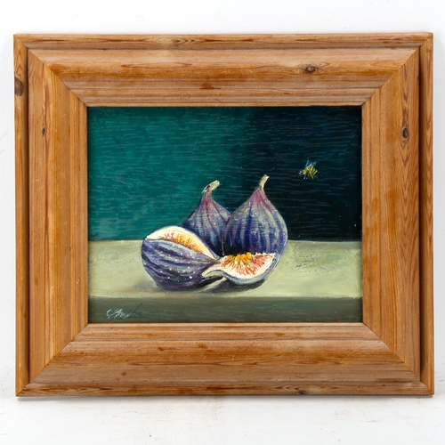 1780 - Clive Fredriksson, oil on board, figs and bee, 20cm x 25cm, framed