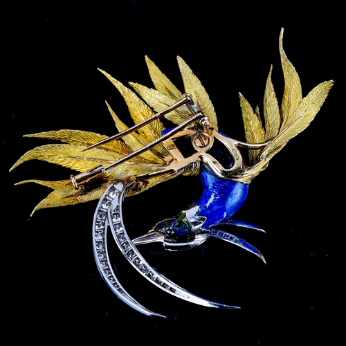 104 - STERLE OF PARIS - a large and impressive French gold and gem set bird-of-paradise brooch, circa 1960... 