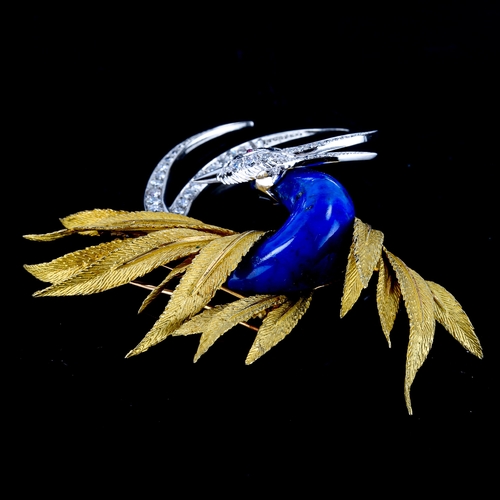 104 - STERLE OF PARIS - a large and impressive French gold and gem set bird-of-paradise brooch, circa 1960... 