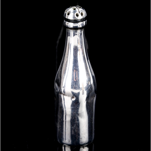 125 - An Edwardian novelty silver champagne bottle pepperette, by Cornelius Desormeaux Saunders and James ... 