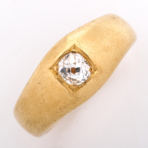 127 - A heavy gauge Victorian 18ct gold solitaire diamond gypsy ring, set with 0.25ct old-cut diamond, ind... 