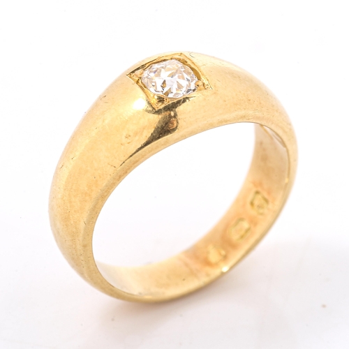 127 - A heavy gauge Victorian 18ct gold solitaire diamond gypsy ring, set with 0.25ct old-cut diamond, ind... 