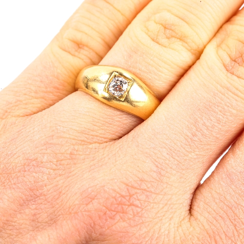 127 - A heavy gauge Victorian 18ct gold solitaire diamond gypsy ring, set with 0.25ct old-cut diamond, ind... 