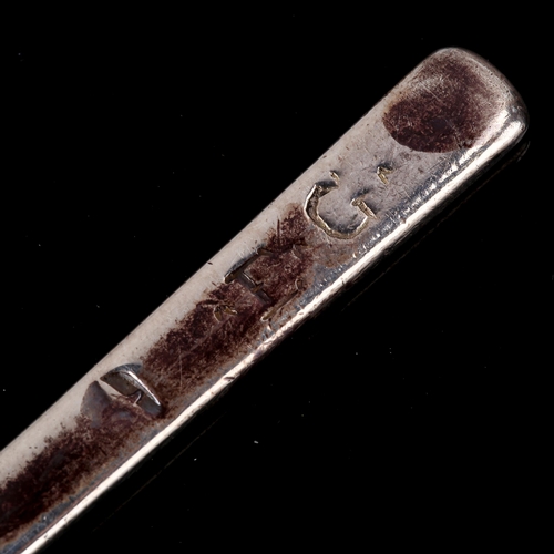 138 - A Commonwealth silver Puritan spoon, slight tapering stem with plain oval bowl, owner's initials EG,... 