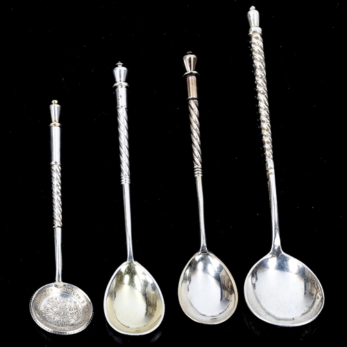 152 - 3 x 19th century Russian silver spoons, and another Russian coin bowl example, largest length 13cm, ... 