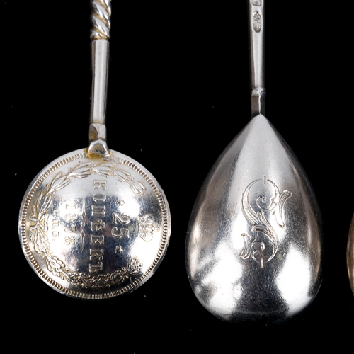 152 - 3 x 19th century Russian silver spoons, and another Russian coin bowl example, largest length 13cm, ... 