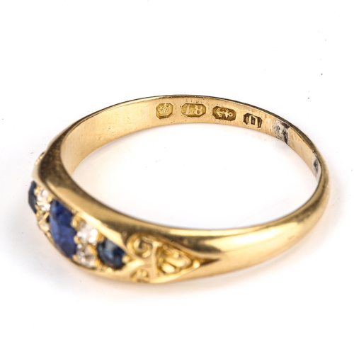 160 - A Victorian 18ct gold 7-stone sapphire and diamond half hoop ring, set with oval mixed-cut sapphires... 