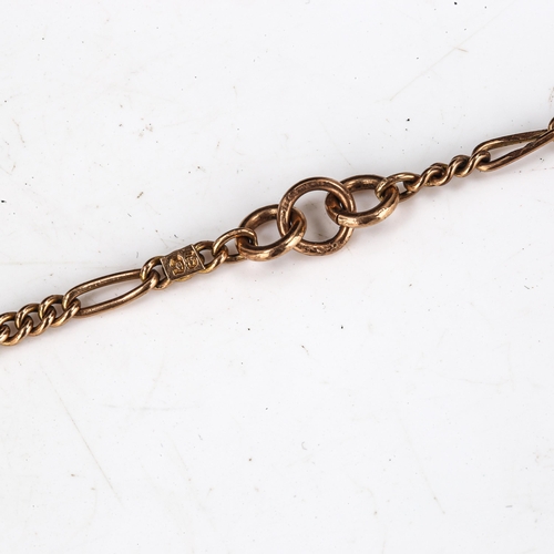 176 - An Antique 9ct gold figaro link long guard chain necklace, chain length 140cm, 22.2g