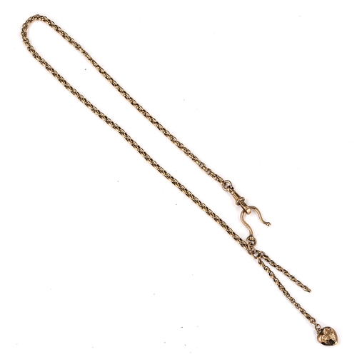 177 - An Antique 9ct gold fancy belcher link chain necklace, with dog-clip, hook and heart pendant, chain ... 