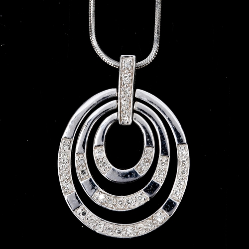 179 - A modern 9ct white gold diamond multi-hoop pendant necklace, set with single-cut diamonds, total dia... 