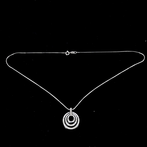 179 - A modern 9ct white gold diamond multi-hoop pendant necklace, set with single-cut diamonds, total dia... 