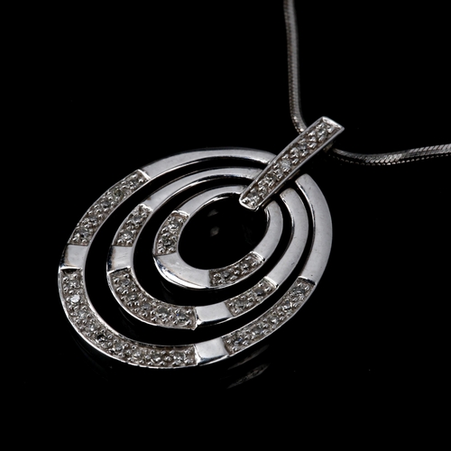 179 - A modern 9ct white gold diamond multi-hoop pendant necklace, set with single-cut diamonds, total dia... 