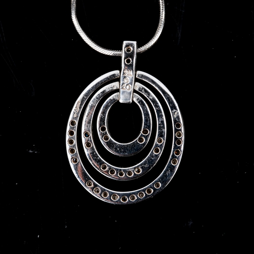 179 - A modern 9ct white gold diamond multi-hoop pendant necklace, set with single-cut diamonds, total dia... 