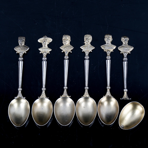 189 - A set of 6 late Victorian silver-gilt souvenir figurehead teaspoons, by Sydenham Brothers, hallmarks... 