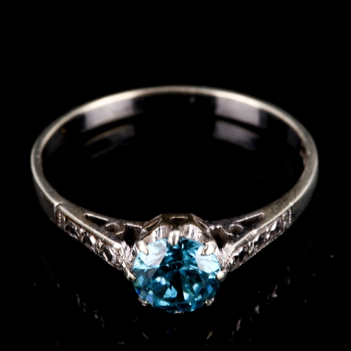 194 - A 9ct white gold solitaire blue zircon ring, zircon measures: 5.63mm x 3.38mm, size M, 1.8g