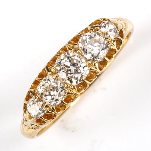 199 - A Victorian 18ct gold graduated 5-stone diamond half hoop ring, set with old-cut diamonds, total dia... 