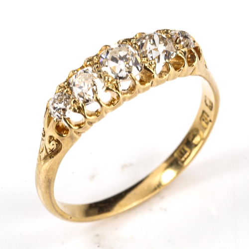 199 - A Victorian 18ct gold graduated 5-stone diamond half hoop ring, set with old-cut diamonds, total dia... 