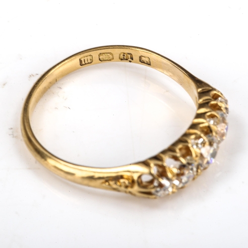 199 - A Victorian 18ct gold graduated 5-stone diamond half hoop ring, set with old-cut diamonds, total dia... 