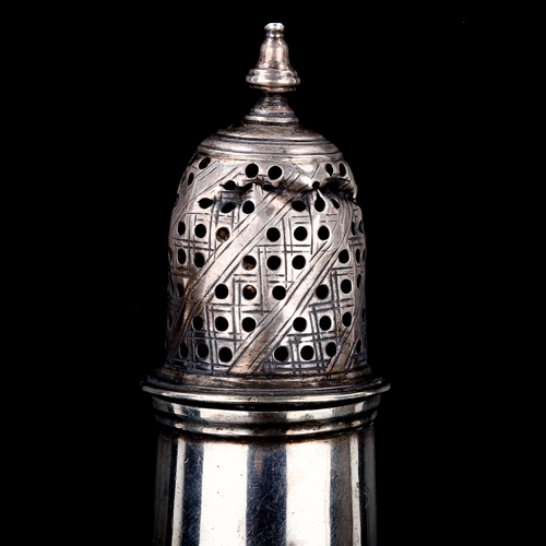 208 - A small George III silver sugar caster, baluster form with pierced cover, by John Delmester, hallmar... 