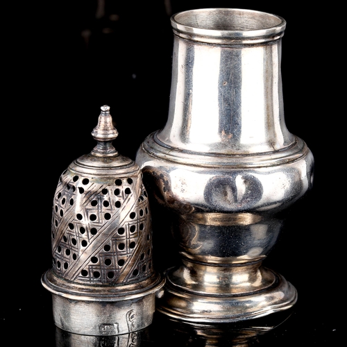 208 - A small George III silver sugar caster, baluster form with pierced cover, by John Delmester, hallmar... 