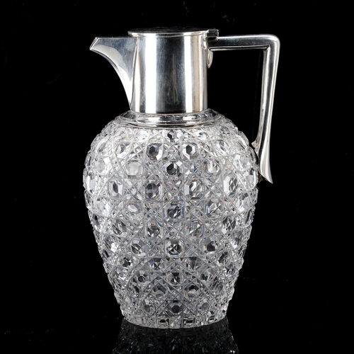 210 - An Edwardian silver-mounted cut-glass hobnail Claret jug, by John Grinsell & Sons, hallmarks London ... 