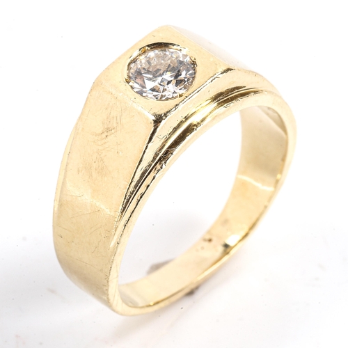 219 - A large and heavy 14ct gold 0.96ct solitaire diamond signet ring, set with modern round brilliant-cu... 